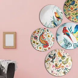 THE QUIRKY HOME Wings & Petals Blue & Beige 5 Pcs Printed Ceramic Wall Plates-image-8
