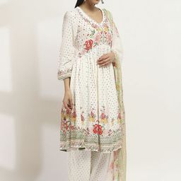 Rangriti Women Floral Printed Empire Kurta with Trousers & With Dupatta-image-75