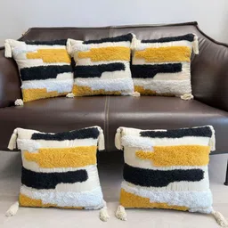 Dolce Casa Beige & Yellow Set of 5 Abstract Square Cushion Covers-4