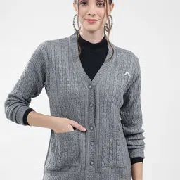 Monte Carlo Women Cable Knit V-Neck Ribbed Cardigan Sweater-picture-30