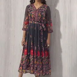 Anouk Women V-Neck Ethnic Dresses With Belt-image-47