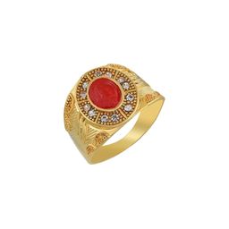 Gold Plated Faux Ruby and CZ Fashion Finger Ring Men Gents Ring-11