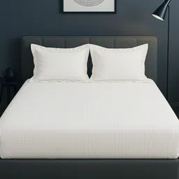 MAYFAIR HOMES LONDON White Striped Cotton 210 TC Bedsheet Set-2.74 m x 1.08 m-image-122