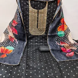 HERE&NOW Women Black Embroidered Pure Cotton Unstitched Dress Material-picture-14