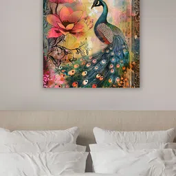 Myntra Elegant Homes Blue & Pink Peacock Birds and Animals Printed Canvas Wall Art-image-25