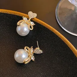 PolluxCraft Gold-Plated Pearls Contemporary Shaped Korean Drop Earrings-image-57