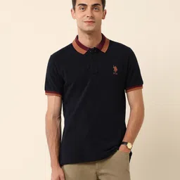u.s. polo assn. Men Solid Polo Neck Pure Cotton Blue T-Shirt-picture-9