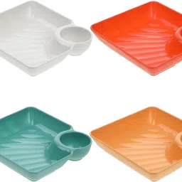 Plastic Dumpling Plates with Sauce Compartment Square with Sauce Holder Chip & Dip Tray-image-75