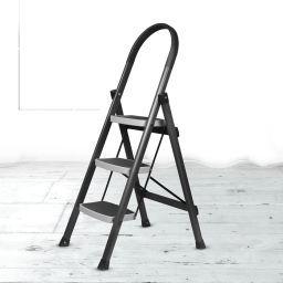 Premium Steel Folding 3 Step Ladder for Home - 3 Wide Anti Skid Steps (Grey) Steel Ladder-image-83