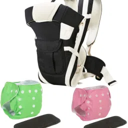 Pack of 2 Reusable Cloth Diapers with Insert & 4-in-1 Positions Baby Carrier Bag Baby Carrier-13