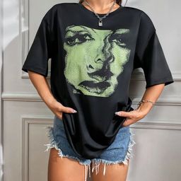 calm down Women Graphic Print Round Neck Cotton Blend Black T-Shirt-picture-5