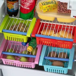 Adjustable Fridge Storage Basket Expandable Fridge Storage Rack Plastic Fridge Space Storage Basket (Pack of 4) Fridge Door Shelf-26