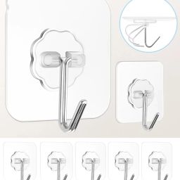 Transparent Adhesive Wall Sticky Hanging Hooks Reusable for Kitchen & Bathroom Hook 8-image-9