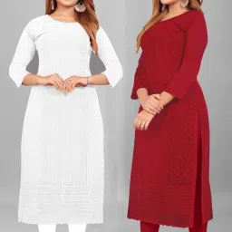 Pack of 2 Women Chikan Embroidery Georgette Straight Kurta-image-39