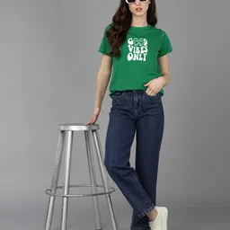 adyavastram Women Printed, Typography Round Neck Cotton Blend Dark Green T-Shirt-picture-42