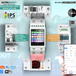 euro controls EVP-EMS+ 100A 2p WiFi Voltage / Current / Leakage Protector IOT Energy Management System + Multifunction meter + IPS LCD + RS485 + Din Rail image 2