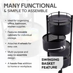 kuber industries 4-Layer Rotating Multipurpose Storage Rack Trolley with Wheels | Black Iron Fruit & Vegetable Basket image 5