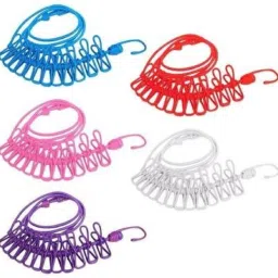 Cloth-Drying Rope with Hooks Elastic Cloth Hanging 12 Clips Plastic, Steel Cloth Clips-4