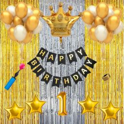 Baby first/1st happy birthday party decorations combo/kit golden theme-image-19