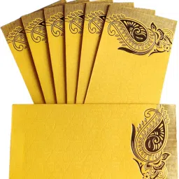 Pack of 25 Matellic Bright-Yellow Colourful Designer Shagun Lifafa/Money Gift Envelope with Golden Matellic Keri for Gifting Money on Wedding, Birthday & Any Other Occasion Shagun Envelopes-image-49