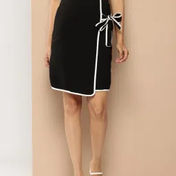 Women Striped Wrap Around Black Skirt-image-49