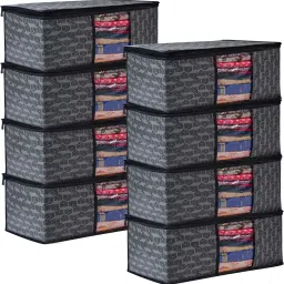 MERAO Non Woven Saree Cover Storage Zipper Bag Organiser For Wardrobe(BLACK SET OF 8) Cotton Laundry Bag-image-76