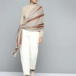 Striped Polyester Women Maroon, Grey Stole-image-21