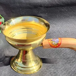 Wooden Handel Puja Dhunuchi/dhoop dani/puja dhoopkal gosa. Brass Table Diya-image-53