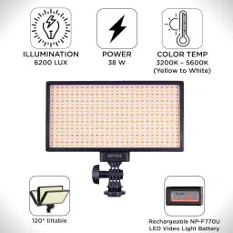 Prolite Bi-Color LED PL-468 Camera Video Light with Diffuser, Battery, Charging Wire | 6200 lx Camera LED Light image 2