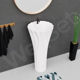 Luxury Ceramic One Piece Basin Premium Stand Wash Basin Round For Home | Office | Hotel Pedestal Basin-image-4