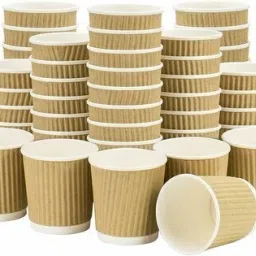 Pack of 100 Paper Ripple Paper Cups with Wooden Stirrers Mug for Coffee, Tea 150ml-0