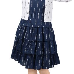 Women A-line Dark Blue, White Knee Length Dress-image-5