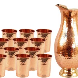 Copper Hand Made Best Quality Copper Jug Capacity:-2000 ml Easy and Healthy Water Storage Jug/Pitcher Copper Jug With 12 Flat Hammer Glass Jug Glass Set-image-62