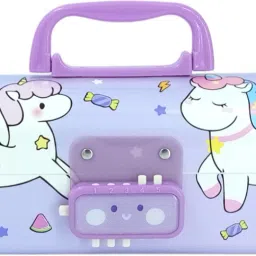 Unicorn with smiley face print Password Protect Pen, Pencil Storage Compass Box, Price for 1 pc, RP1197(25) Art Plastic Pencil Box-image-3