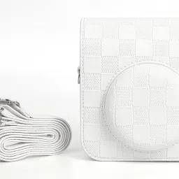 Zikkon Instax Mini 12 Protective Camera Case PU Leather White Checkerboard Style Carrying Camera Bag-9