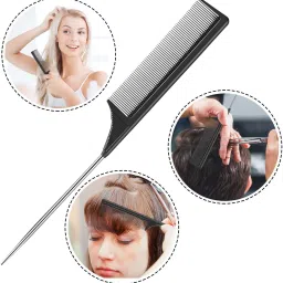e-dunia 1 Pin Rat Tail Sectioning Partition Comb with 4 Half Coarse and Half Fine General Grooming Comb, Black [Pack of 5] image 2
