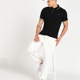 Men Solid Polo Neck Cotton Blend Black T-Shirt-image-13