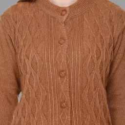 Women Self Design Round Neck Brown Sweater-image-51