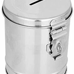 Stainless Steel Round Shape Money Bank Piggy Banks Antique Coin Bank Box Money Organiser Gullak Coin/Money box/coin box Case Gift Item Coin Bank (Silver) Coin Bank-image-25