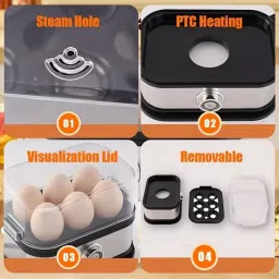 shopeleven Steamer for Boiling Up to 6 Eggs | 3 Boiling Modes Smart Instant Electric Egg Boiler | Automatic Power Off | Egg Cooker Egg Cooker image 2