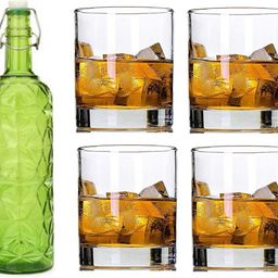Bottle & 4 Glass Serving Lemon Set, Green, Clear, Glass - A301 Jug Glass Set-image-98
