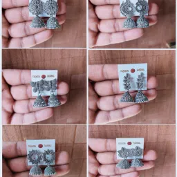Combo of 6 Pair Latest Traditional Silver Jhumki Style Earrings Alloy Jhumki Earring, Stud Earring-image-14