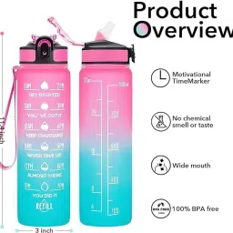 1Ltr Unbreakable Motivational Water Bottle with Time Marker,Leakproof & BPA Free 1000 ml Water Bottle-picture-6