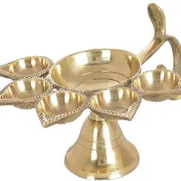 Panch Deepak Aarti Oil Lamp for Pooja Mandir Brass Table Diya-image-1