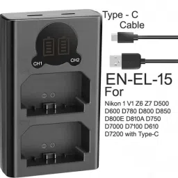 Lamkoti EN-EL-15 dual fast camera battery charger with type 'c' cable for nikon batteryCamera Battery Charger-picture-15