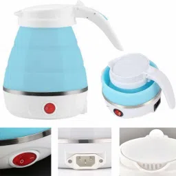 Travel Foldable Fast Boiling Portable Electric Kettle - Silicone Food Grade Boil Dry Protection 220V -600ML for Most Travel and Home & Office Use (Blue) Beverage Maker-image-26