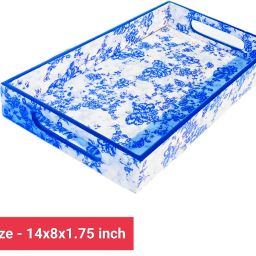 Wooden Serving Tray|Tray for Storage| 14x8 inch ,blue floral pattern Tray-image-31
