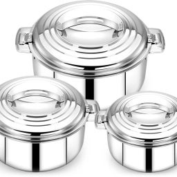 Mithali ® Steel Double Insulated Hot Pot Thermoware Casserole Pack of 3 Cook and Serve Casserole Set-8