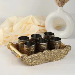 Serving Tray Set Embossed Peacock Design Glass Tray Set-image-17