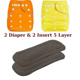 Reusable Cloth Diaper, Washable Adjustable Infants Nappy with Insert- (0-12 Months, Pad Included) - Pack/Combo of (2 Cloth Diaper+2 Charcoal 5 layer Insert)-3
